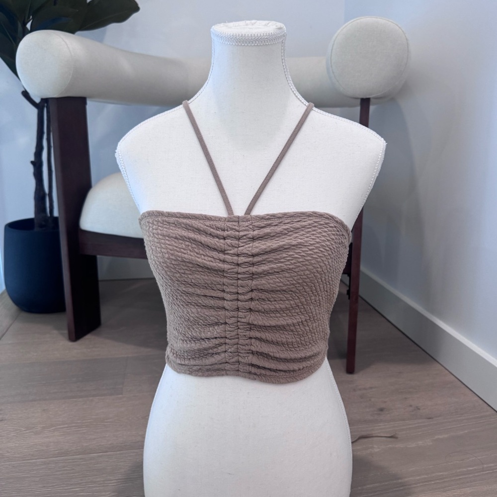 Ruched Tan Women's Top with spaghetti halter neck